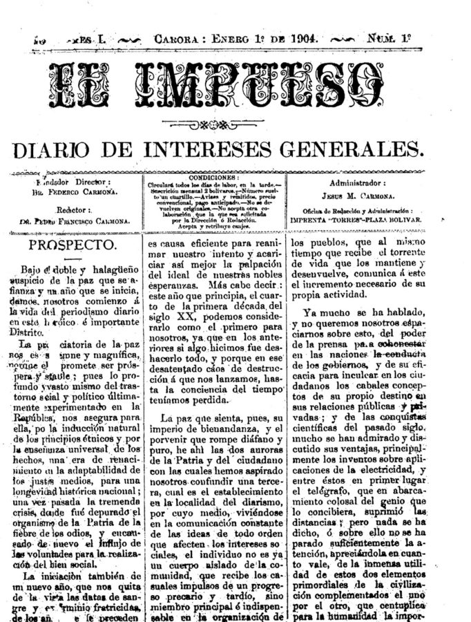 Primer ejemplar diario el impulso año 1904