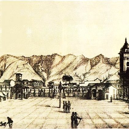 Un grabado de la plaza mayor hacia 1840
